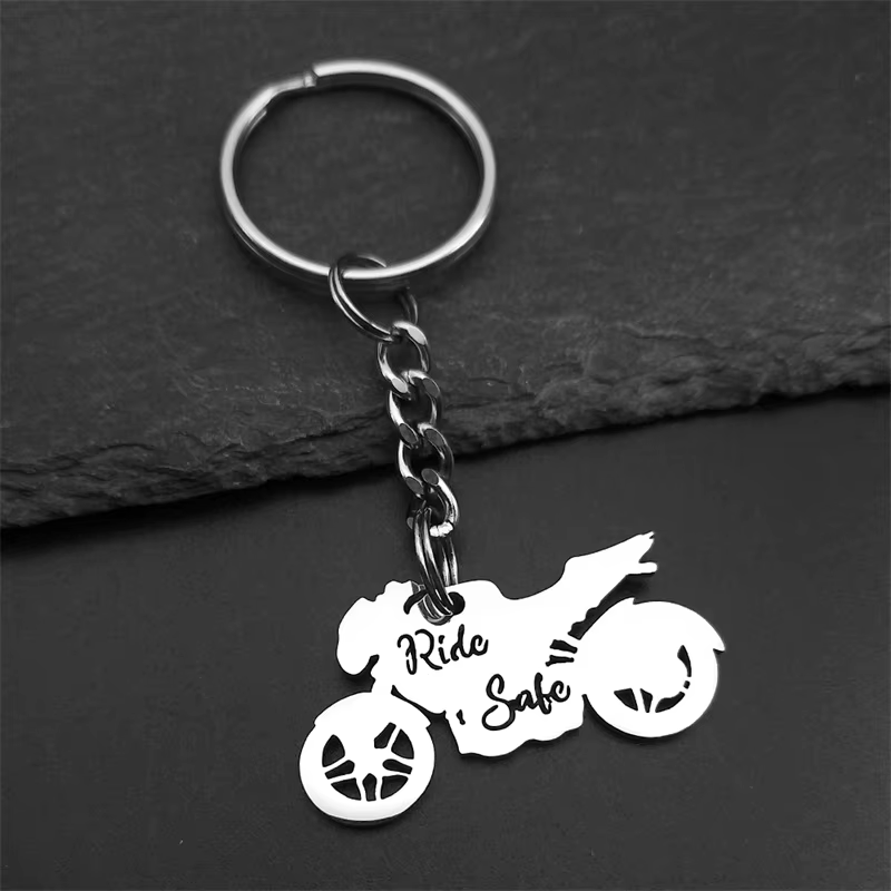 Porte-clés de moto pour hommes et femmes, en acier inoxydable, couleur argent, breloque de sac, bijo