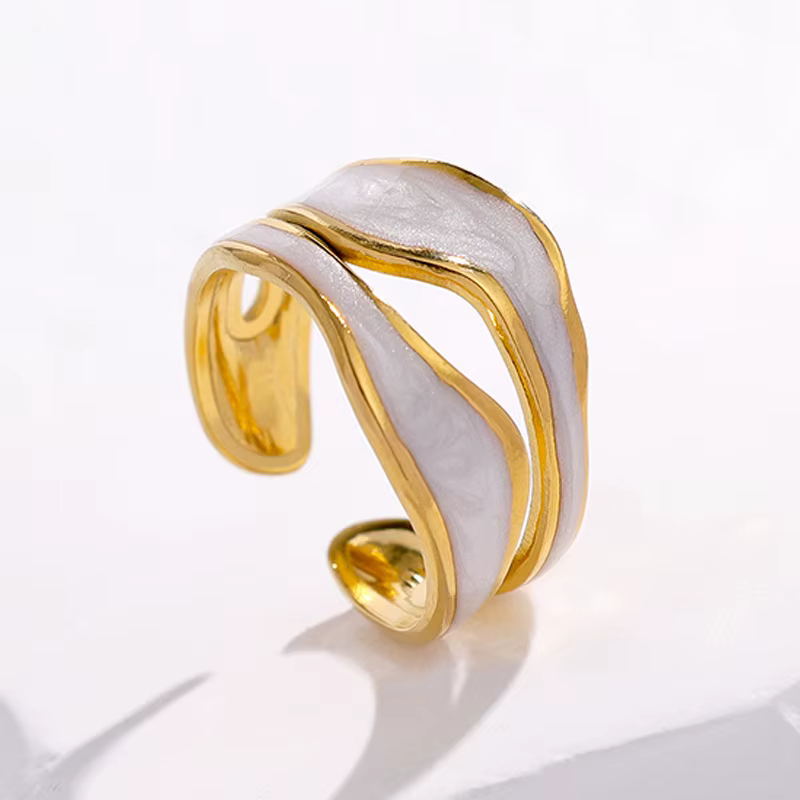 Bague Vintage en Acier Inoxydable pour Femme, Géométrique, Blanc, Goutte d'Huile, Ouverture, Or, Doc