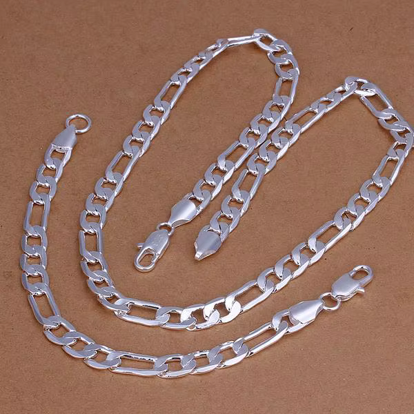 Fine 925 argent Sterling 18K or 6MM géométrie Bracelets collier ensembles de bijoux pour femmes homm