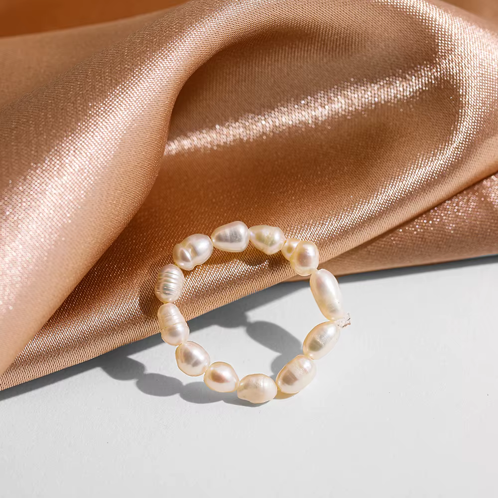 Bagues en perles d'eau douce pour femmes, perles irrégulières, bague élastique réglable, bijoux mini