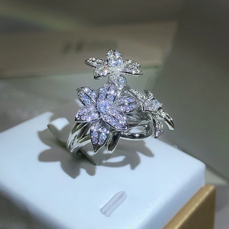 Bagues à fleurs en argent 925 de haute qualité, branches en forme de poire, en Zircon blanc, bijoux 