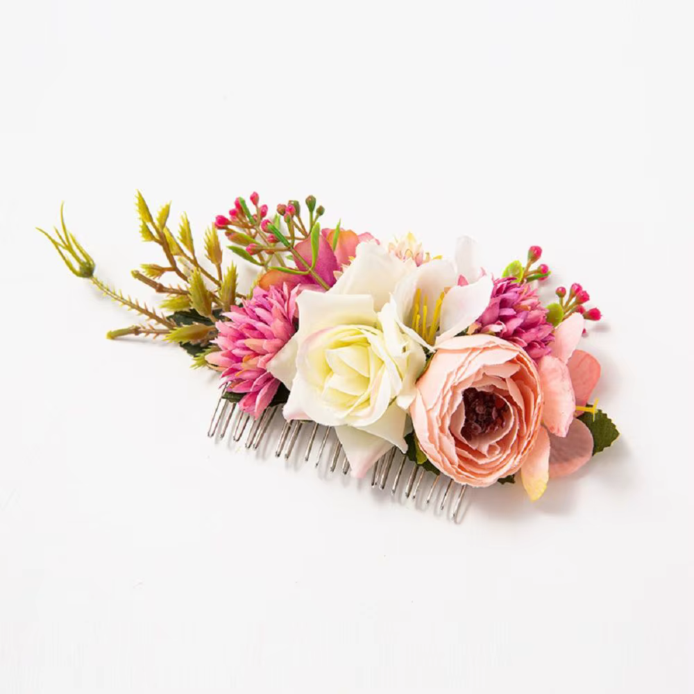 Peignes rétro fleur rose pour femmes, épingles à cheveux pour mariées, bijoux de mariage