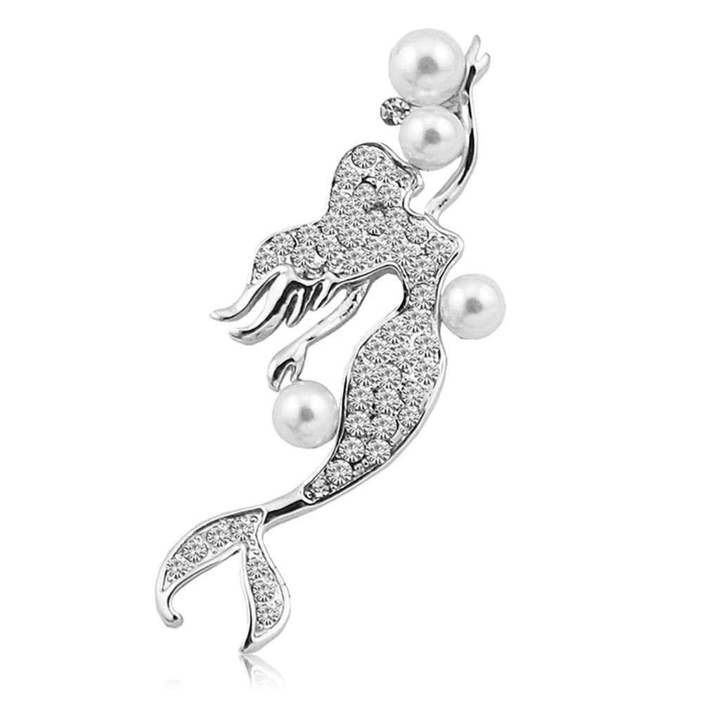 Broche sirène en perles de mer pour femmes, breloque de personnalité incrustée de strass, bijoux cad