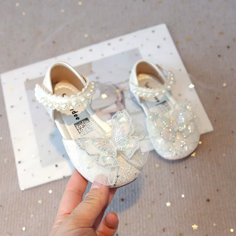 Chaussures habillées pour filles, pour fête de mariage, paillettes scintillantes avec strass papillo