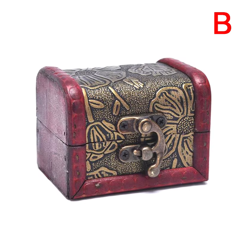 Mini coffre de rangement en bois antique portable, étui à bijoux, boîte-cadeau, collier, bague, boît