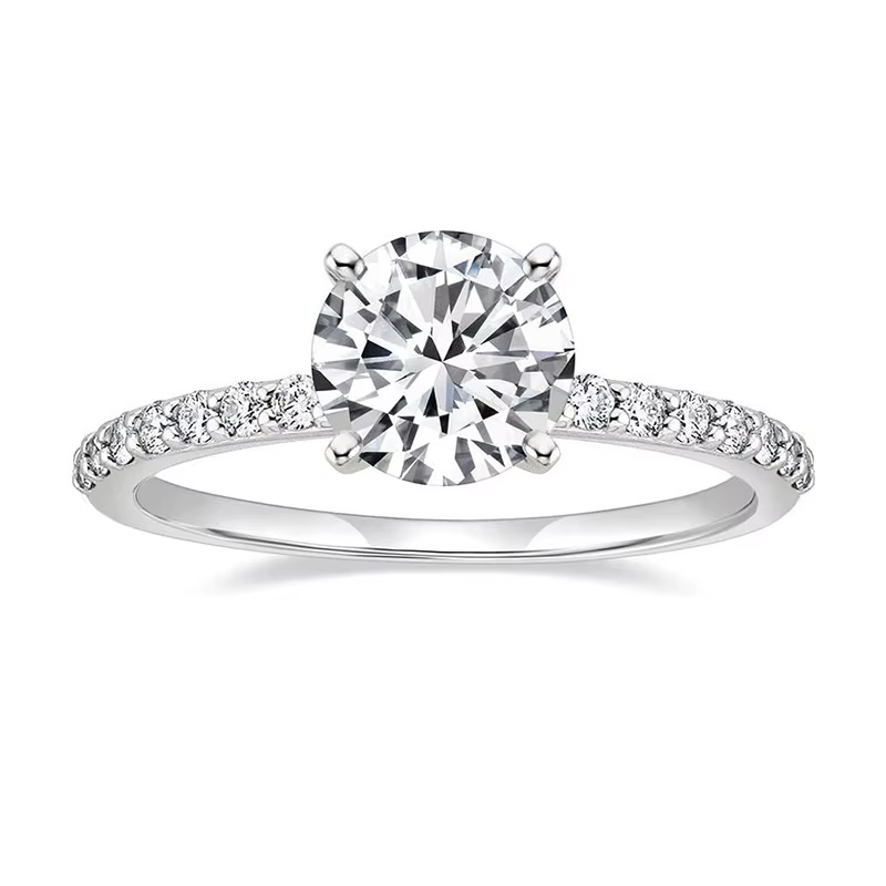 Bague de fiançailles et de mariage Anziw en or 14 carats, solitaire en moissanite ronde de 2 carats 