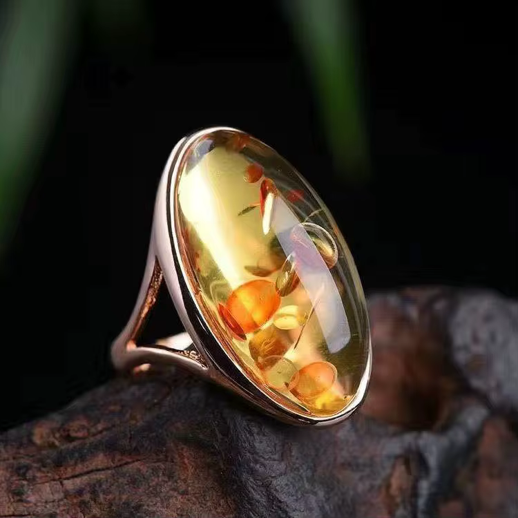 Bague fleur d'ambre naturelle pour femmes, pierres précieuses de guérison, bijoux fins, 100% véritab