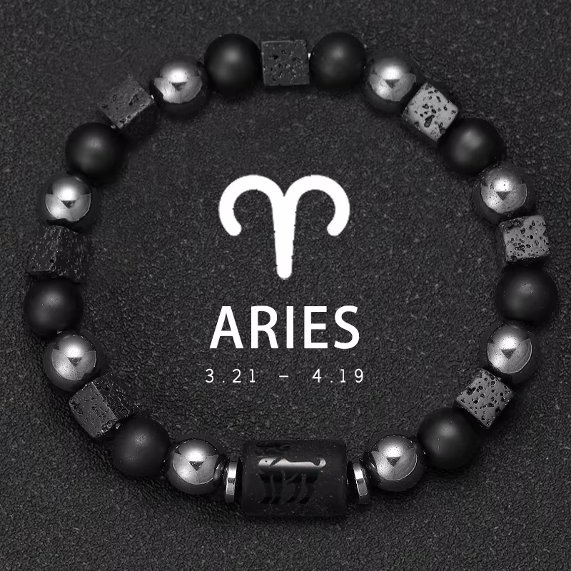 12 Constellation zodiaque Bracelet signes perles Couples Bracelet carré pierre volcanique élastique 