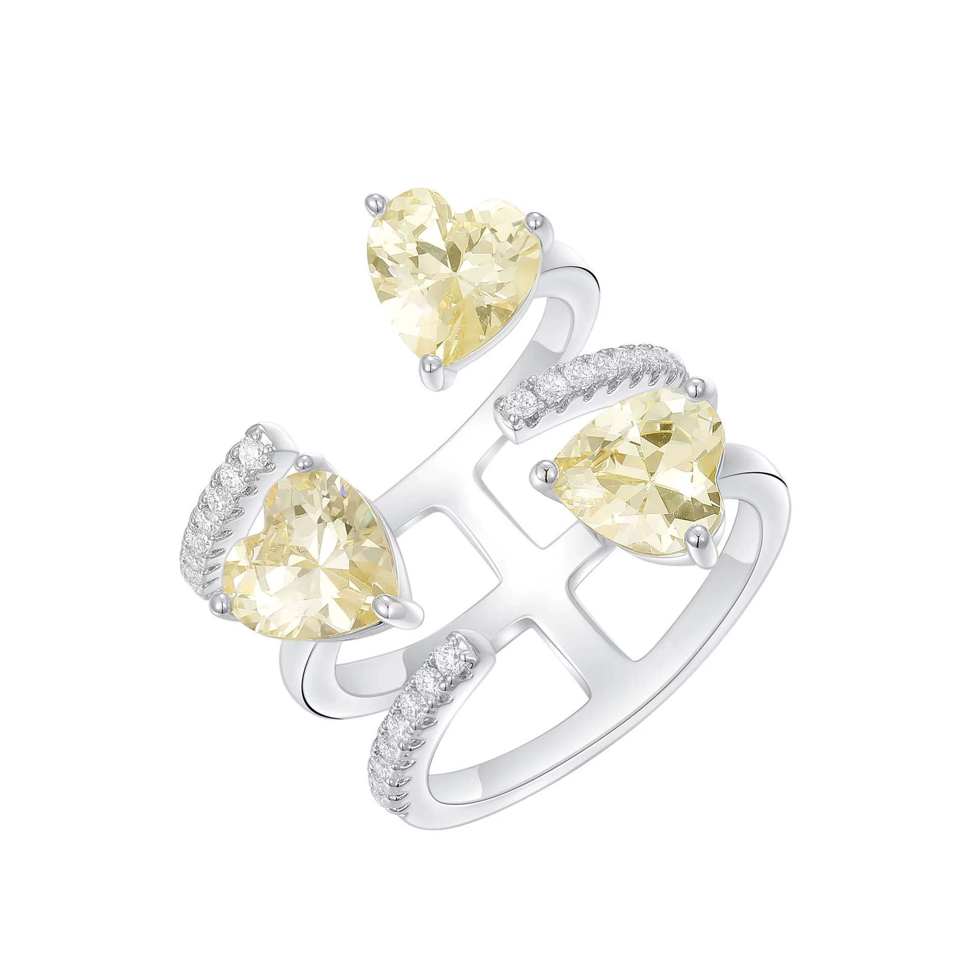 Foyimagination-Bagues en forme de cœur pour filles, bague réglable ouverte, jaune, violet, triple am