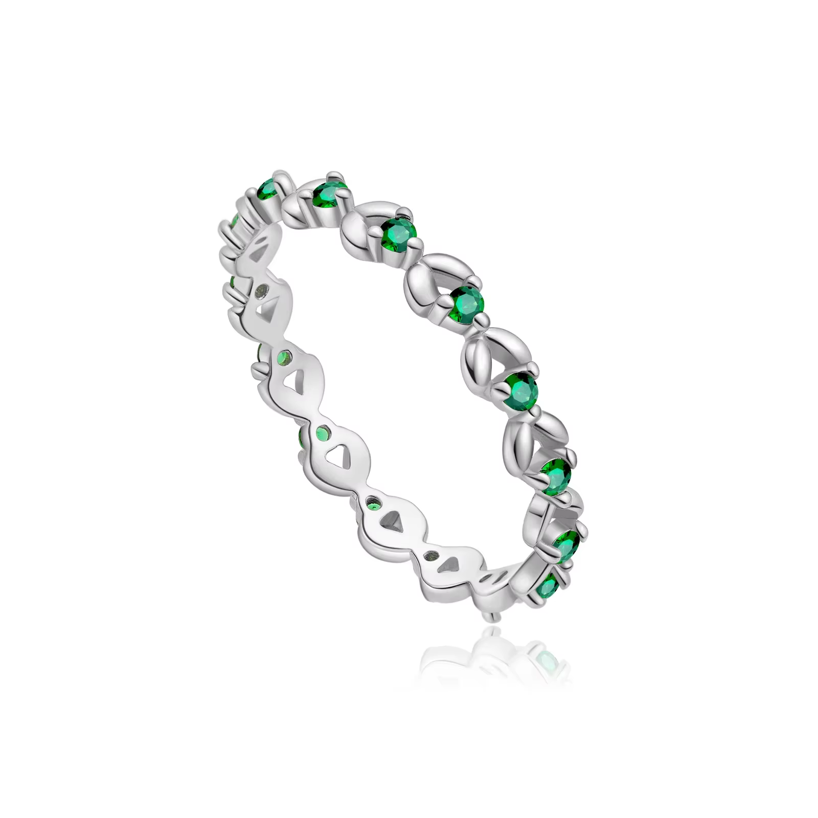ANDYWEN Bague ajourée en argent 925, bijoux minimalistes en zircone verte 5A, cadeau unique pour les