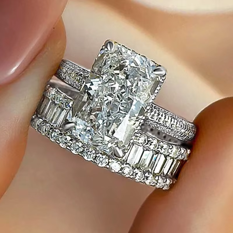Ensemble de bagues vintage en or blanc avec diamants de laboratoire pour femme, pour fiançailles, ma