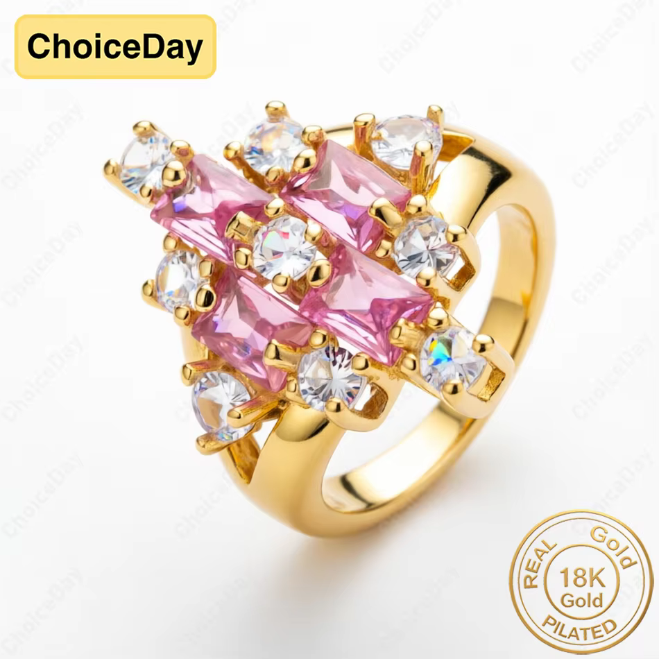 Bague en zircon rose luxueuse et exquise plaquée or 18 carats, bijou élégant pour femme, cadeau pour
