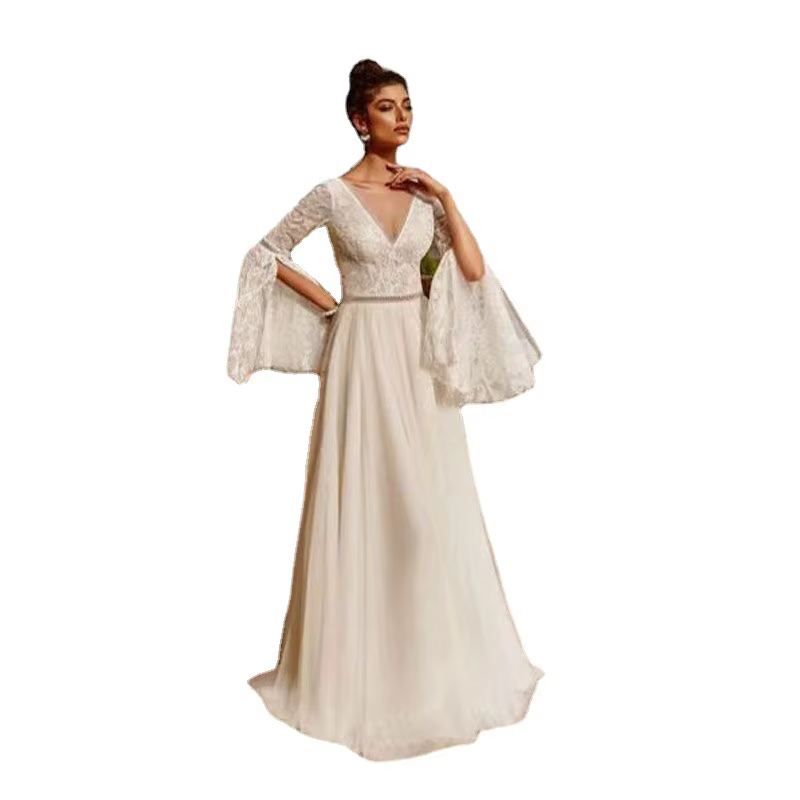 Robe de mariée grande taille en dentelle, manches longues, avec des Appliques de fleurs 3D, épaules 