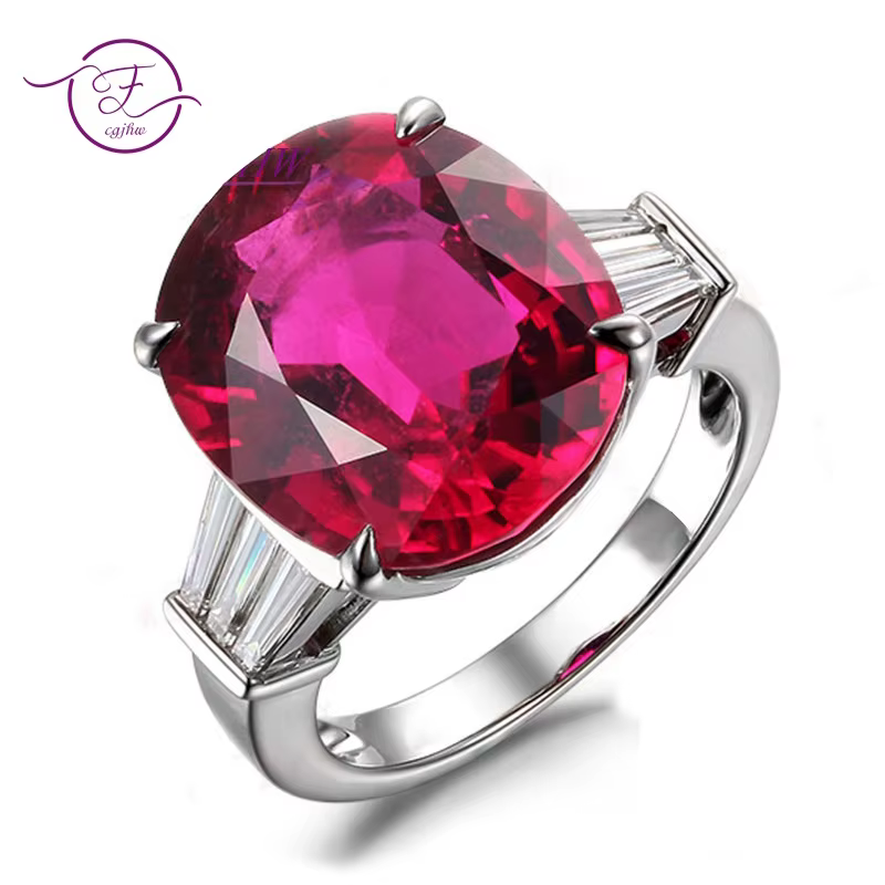 S925 bague en argent bijoux 10*12mm plaqué platine corindon rouge bague en argent femmes mariage fia