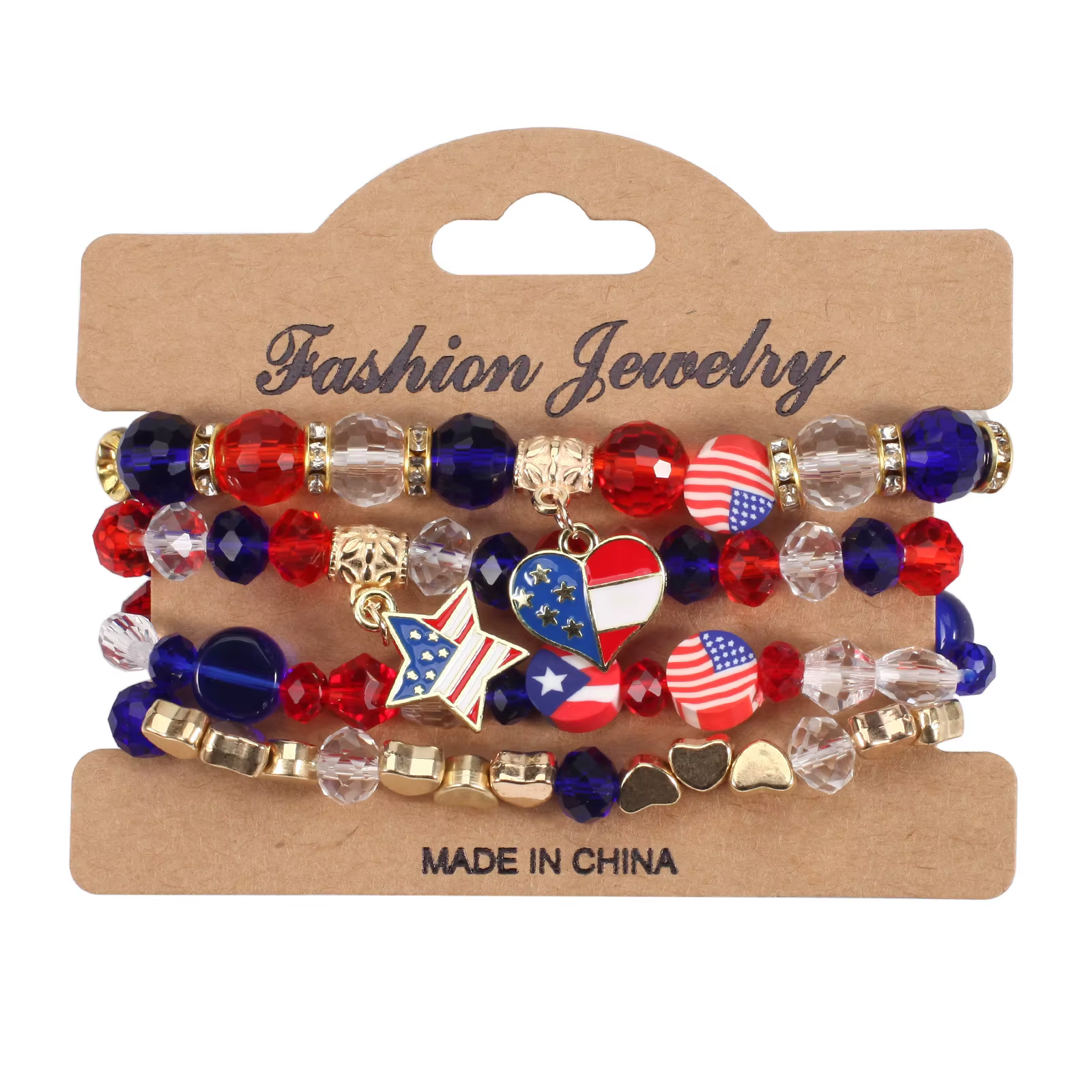 Bracelet drapeau de la fête de l'Indépendance américaine, bracelet élastique multi-couches en perles