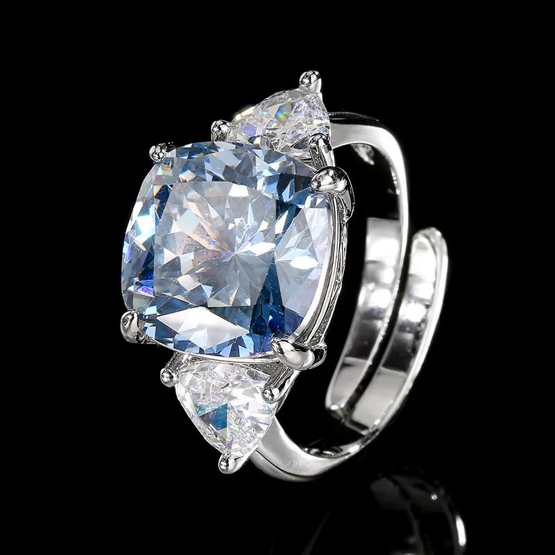 Bijoux carrés bleus en zircone cubique pour femmes, bague réglable, collier délicat, boucles d'oreil