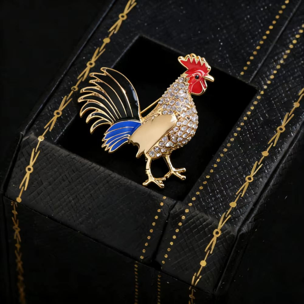 Broche de luxe baroque avec un magnifique motif de coq pour hommes et femmes, accessoires de bijoute