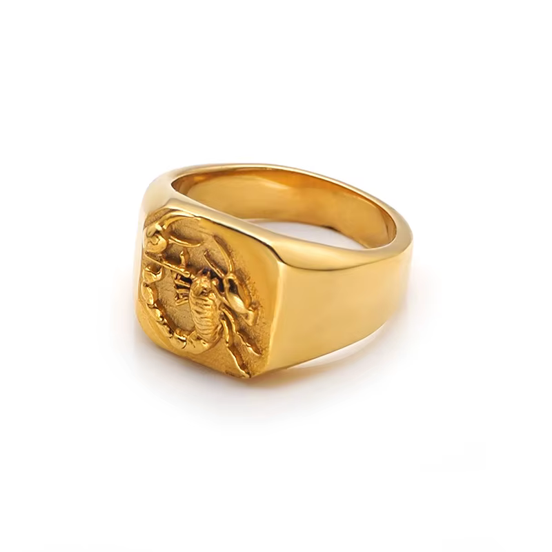 Bague rétro en acier inoxydable 316L pour hommes, couleur or, Style gothique, Punk Scorpion, motif S