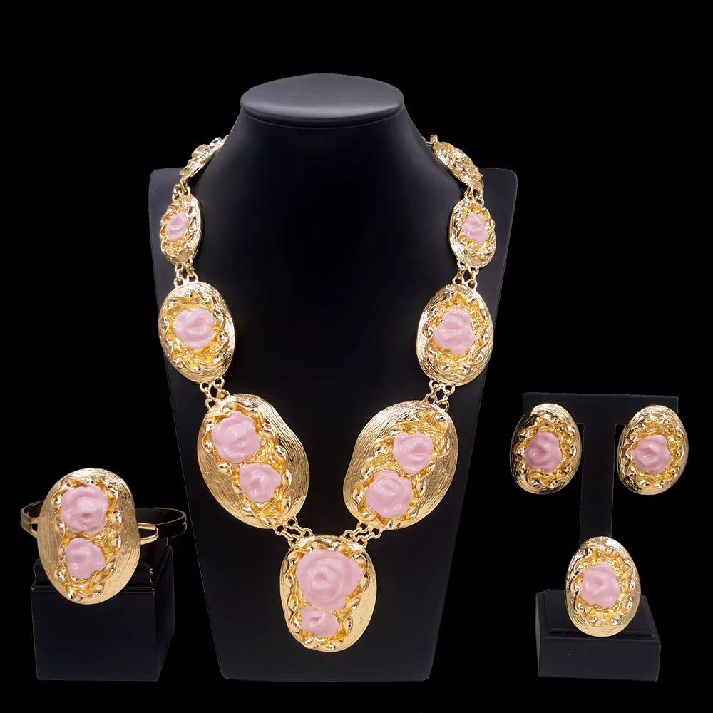 Ensemble de bijoux non tarjuvenchoker pour femmes, collier, boucles d'oreilles, bracelet, bague, cer