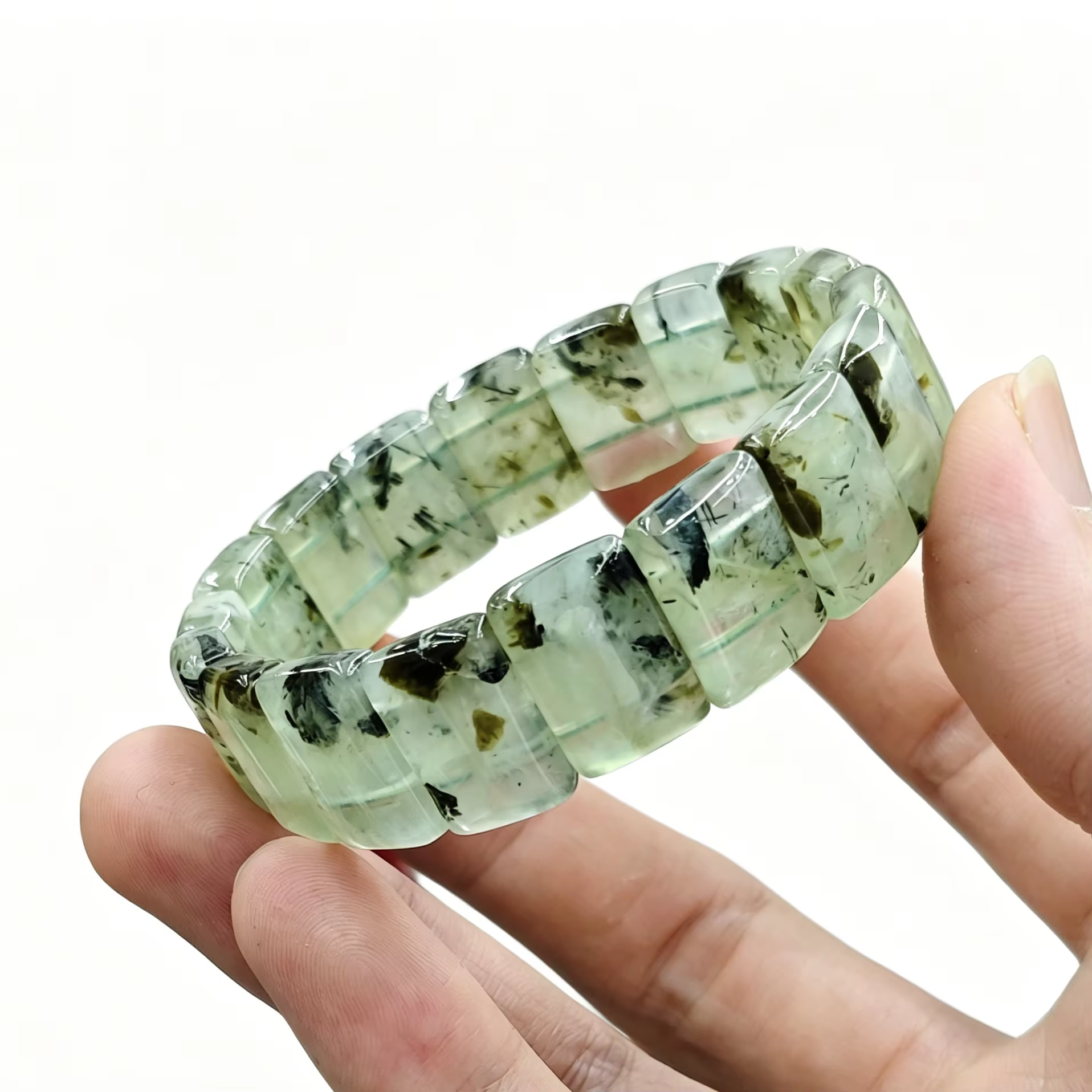 Bracelet en perles rectangulaires de préhnite naturelle, cadeau pour femme et fille, bracelet élasti