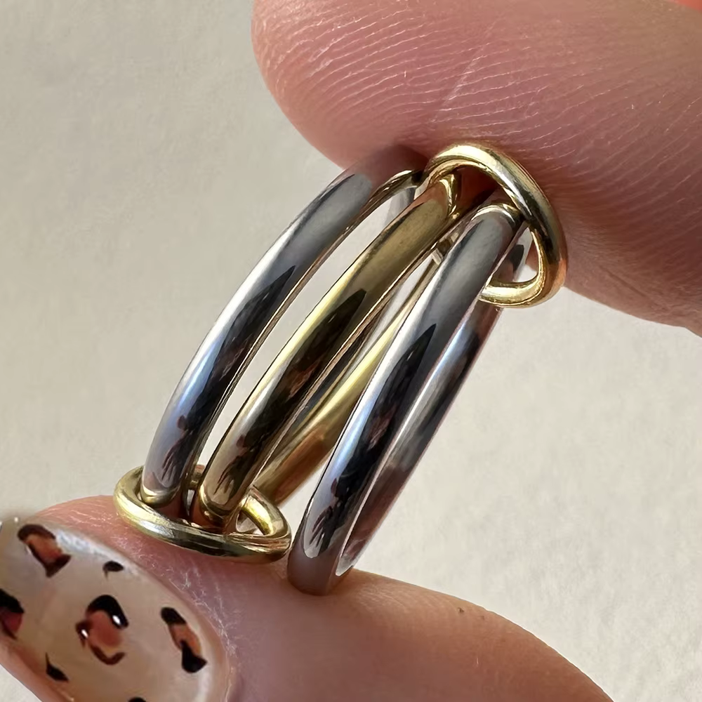 Bagues empilables au Design bicolore minimaliste pour femmes, en acier inoxydable, trois pièces, tai