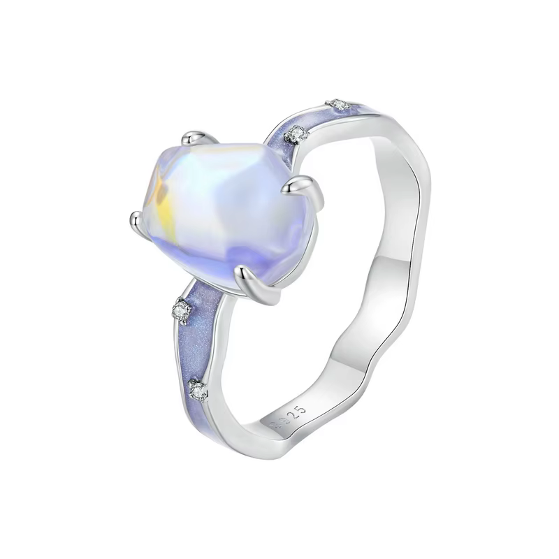 Bamoer solide 925 en argent Sterling violet pierre Aurora bague vague bande anneau pour les femmes f