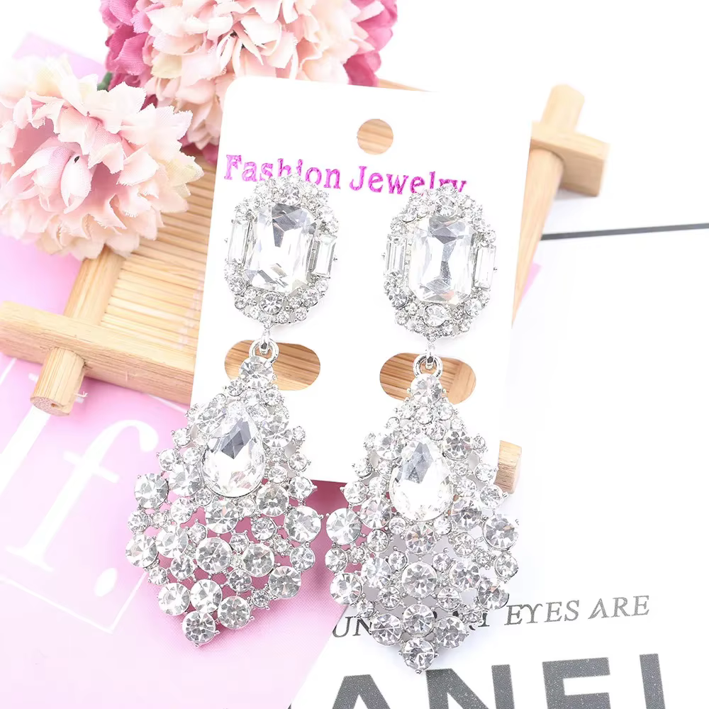 Boucles d'oreilles longues en cristal et diamant pour femmes, couleur Champagne, Vintage, accessoire