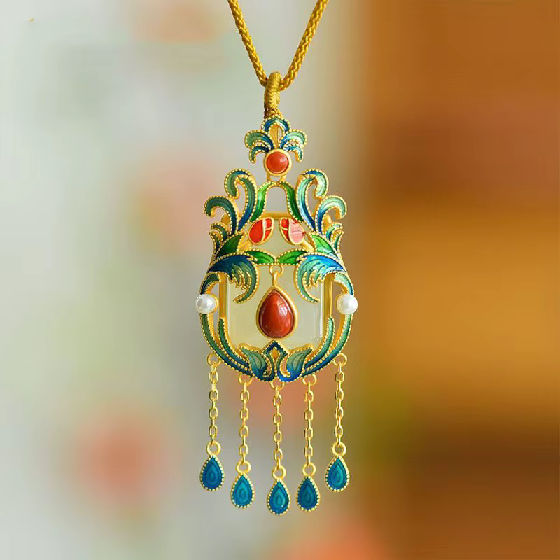 Collier à pampilles en jade naturel Hetian, pendentif de luxe, style court, chaînes glamour vintage,