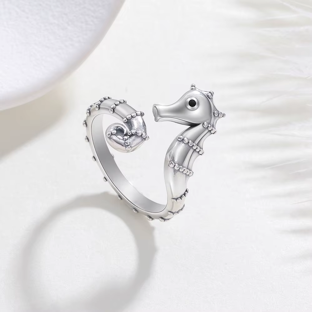 Nouvelle bague ouverte en argent sterling S925 originale en forme de cheval de mer pour la fabricati