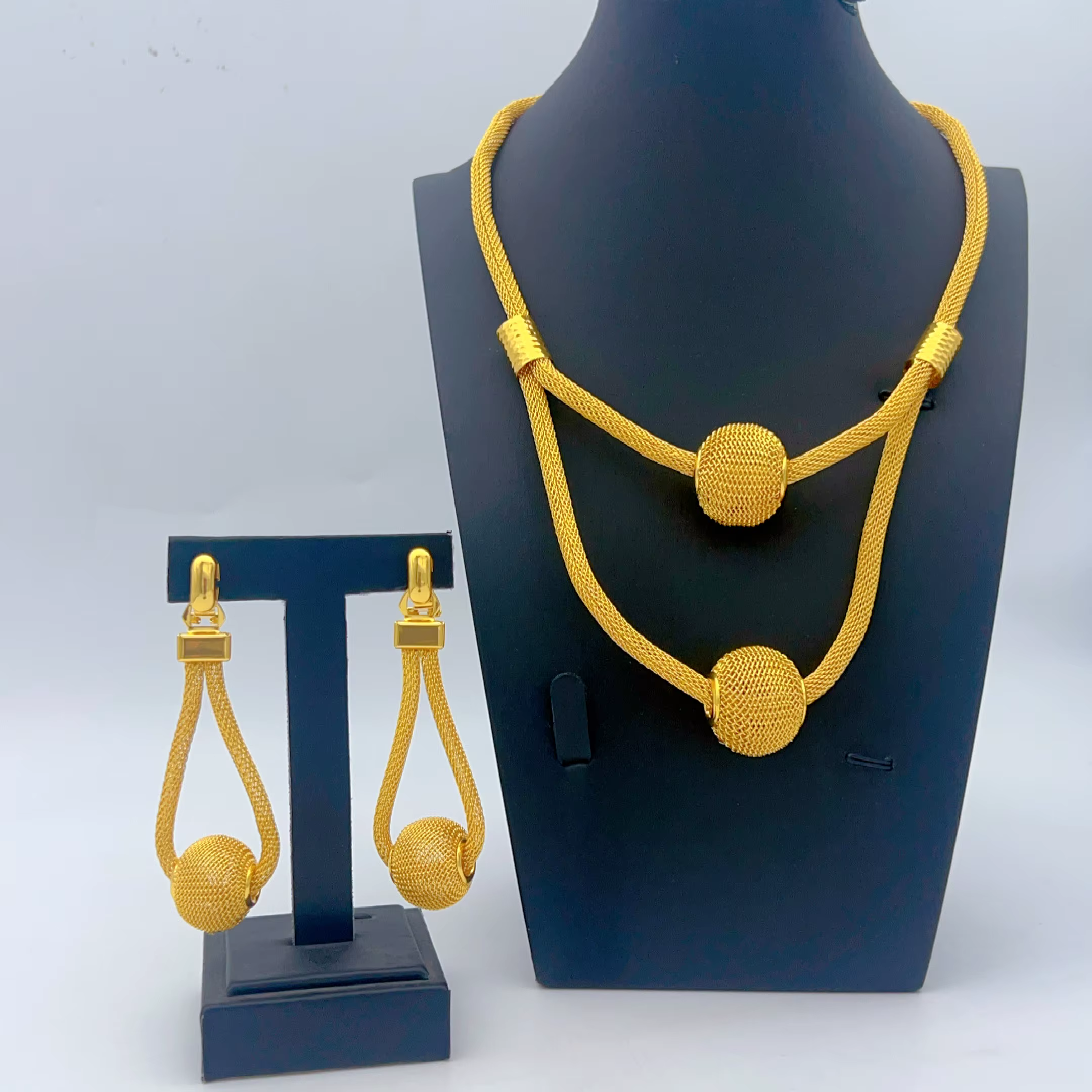 Ensemble de bijoux indiens plaqués or pour femmes, collier de perles africaines de Dubaï, boucles d'