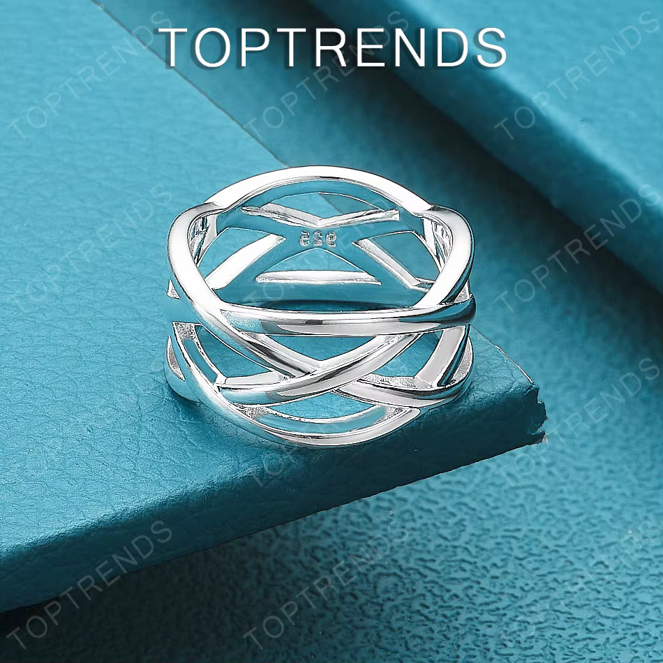 Bague tressée multi-lignes en argent Sterling 925 pour femmes, accessoire de bijoux de haute qualité