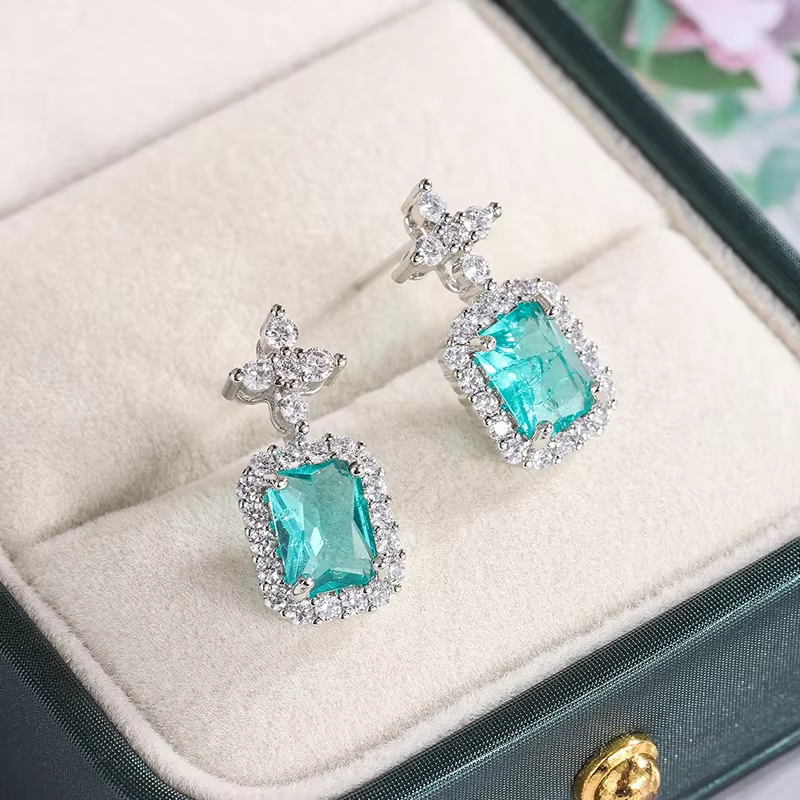 Boucles d'oreilles en argent Sterling 925 pour femmes, boucles d'oreilles en Zircon vert brillant AA