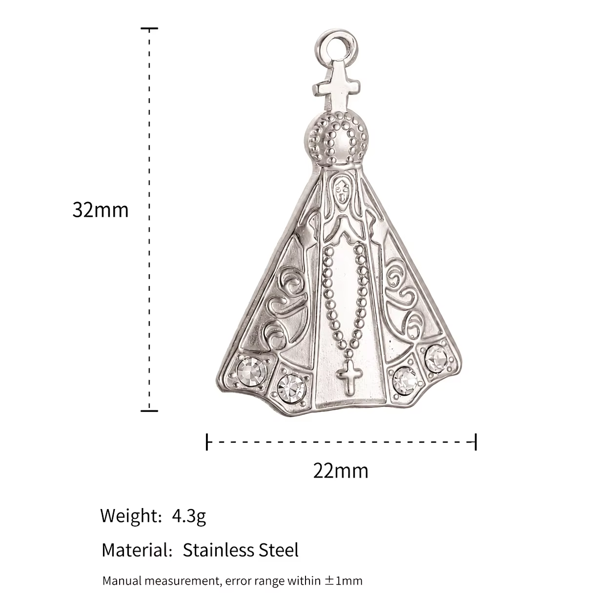 Lot de 3 breloques Notre-Dame d'Apparecida en acier inoxydable, pendentifs amulette catholique Vierg