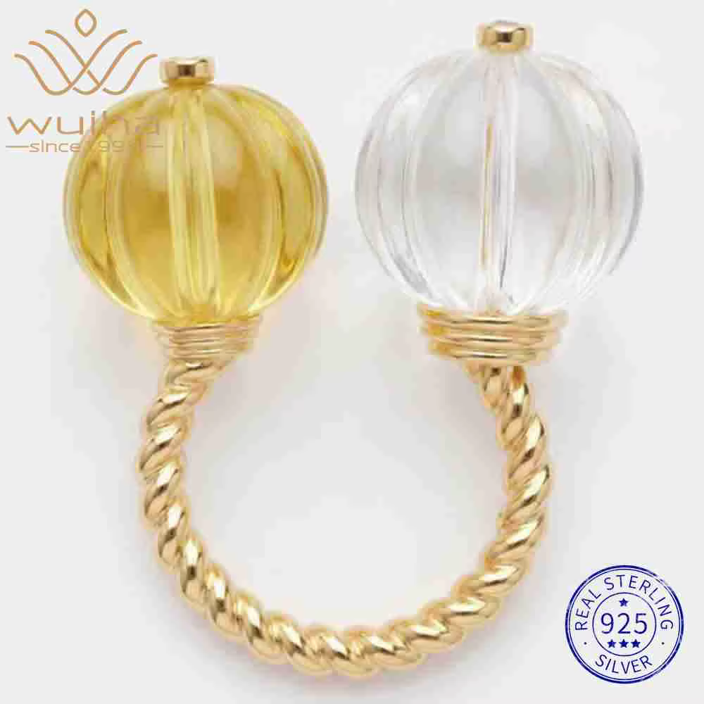 WUIHA – bague réglable Vintage en argent Sterling 100% 925, cristal de citrine naturelle, pierres pr