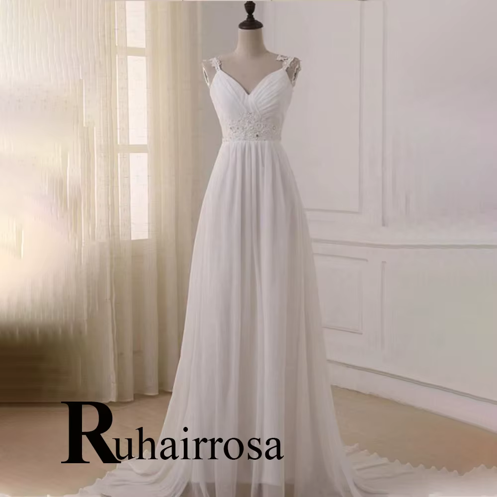 Ruhair – robes de mariée charmantes en forme de A, avec plis et appliques en dentelle, sans manches,