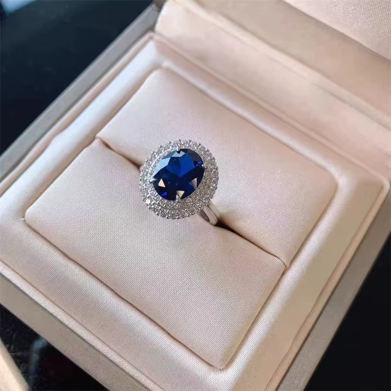 Ensembles de bijoux classiques en saphir pour femmes, bague, collier, boucles d'oreilles, ovale bleu