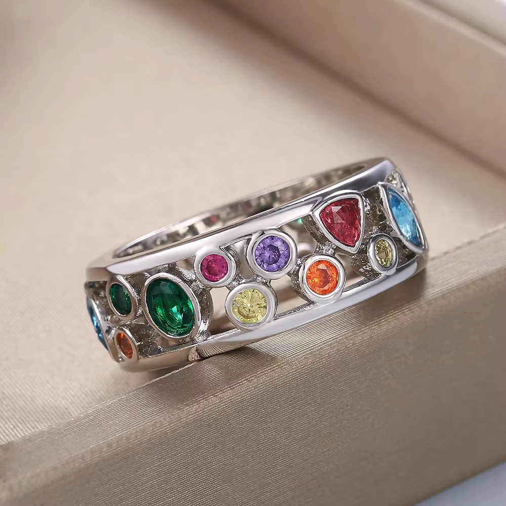 Bagues en cristal colorées Vintage pour femmes et filles, bijoux de fiançailles de mariage en argent