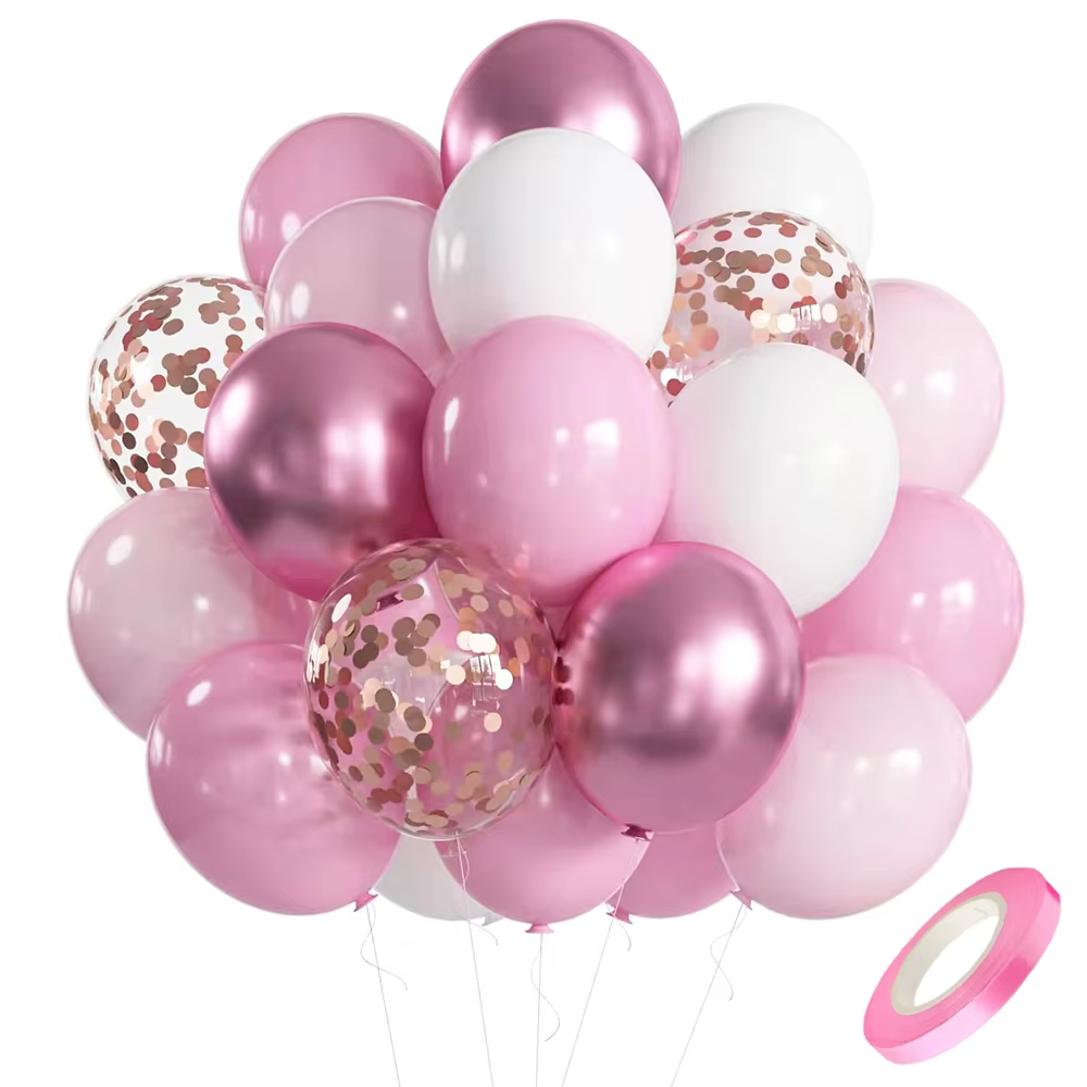 Ensemble de ballons en Latex blanc rose Pastel, confettis rose métallisé, décorations pour mariage, 