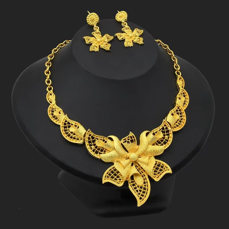 Ensemble de bijoux brésiliens plaqués or 24 carats pour femmes, dubaï, indien, Nigeria, grand penden