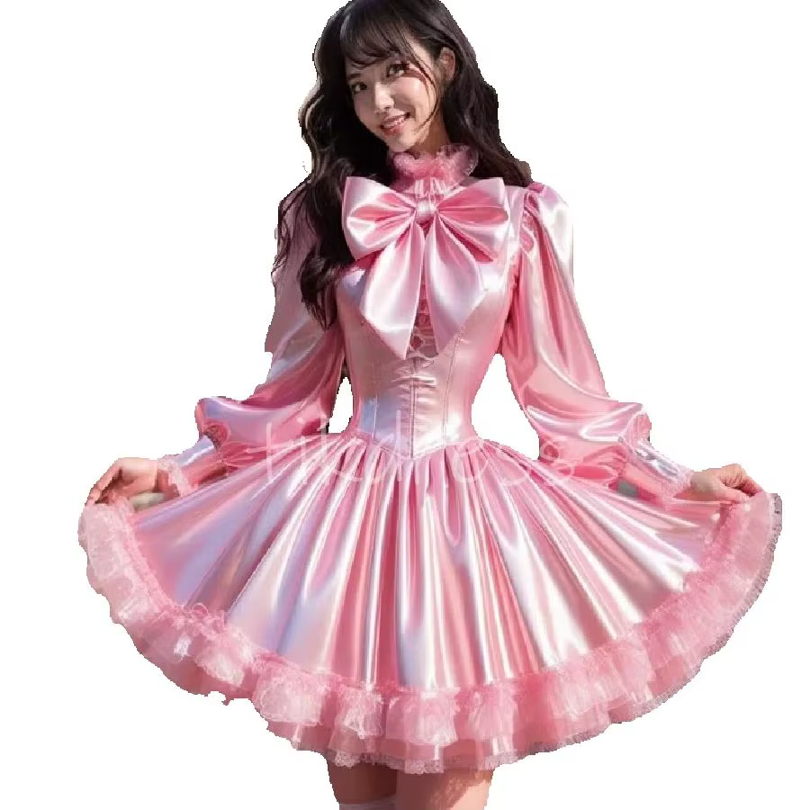 Robe de bal coréenne rose Cosplay, col haut, manches longues, robe courte de retour, tutoriel, robe 