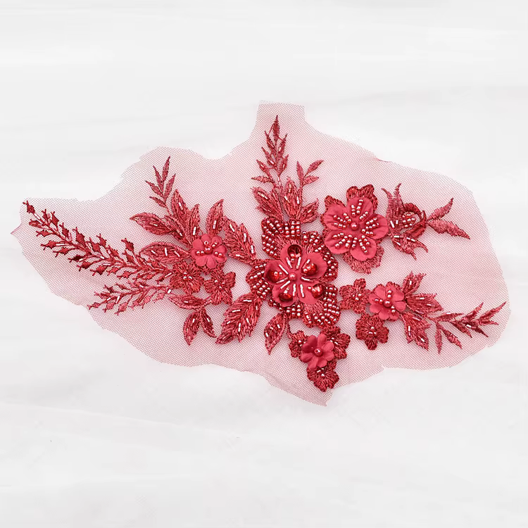 Appliques de dentelle florales brodées de perles élégantes pour robe de mariée, grandes patchs flora