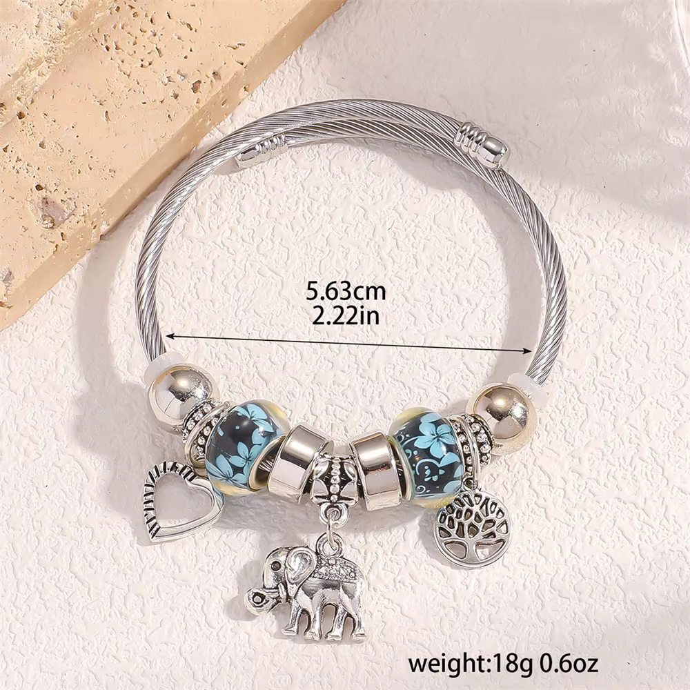Bracelet arbre de vie Boho avec breloques éléphant pêche, Talisman en alliage de cristal pour femmes