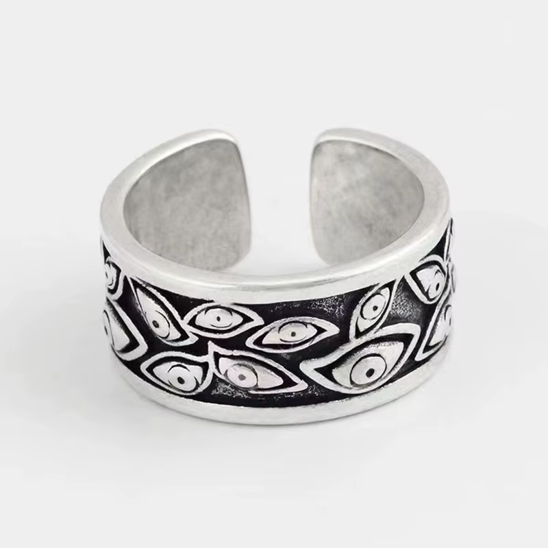 Bague ajustable rétro œil de démon pour homme, en argent, style punk gothique, faite à la main, acce