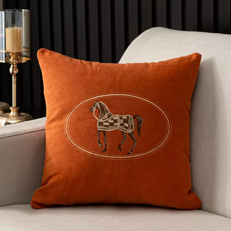Housse de coussin brodée à la main américaine, taie d'oreiller à motif de cheval, pour canapé, maiso