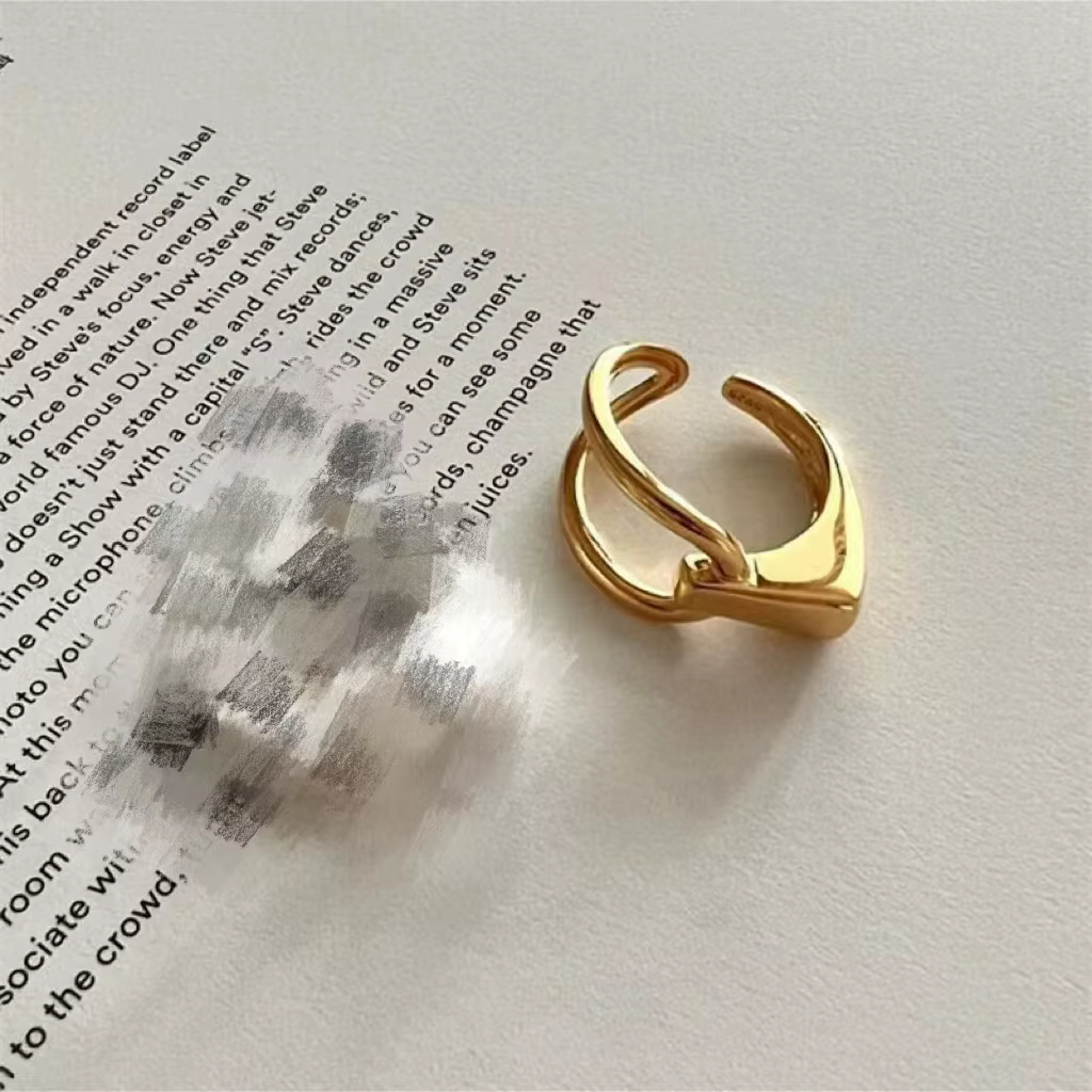 ANENJERY – bague géométrique pour femmes, anneau à ligne asymétrique lisse, Goden français, couleur 