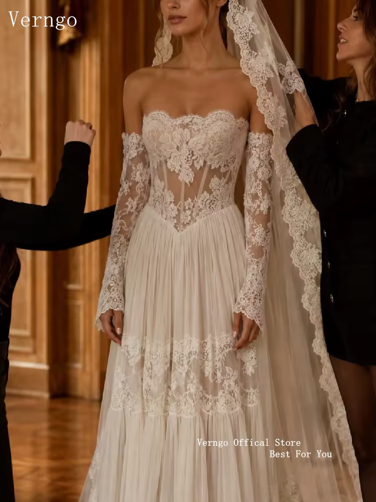 Verngo – robes de mariée luxueuses style Boho, avec appliques en dentelle, ligne A, longues, personn