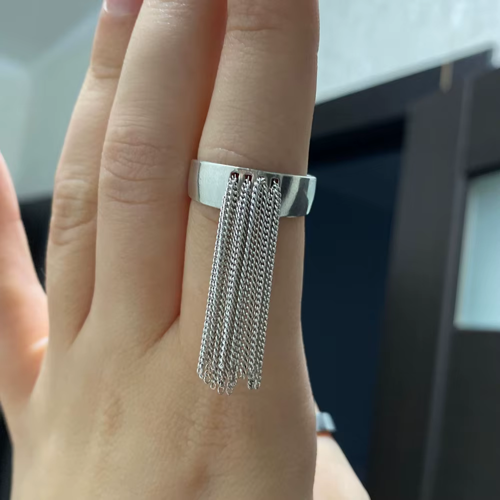 Bague chaîne à pampilles couleur argent pour femmes, tendance, breloque élégante, Vintage, Design Un