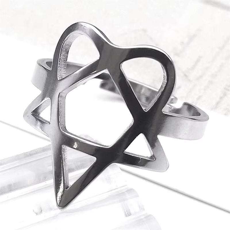 Rock Music Him Heartagram – bagues pour hommes et femmes, en acier inoxydable, couleur argent, étoil