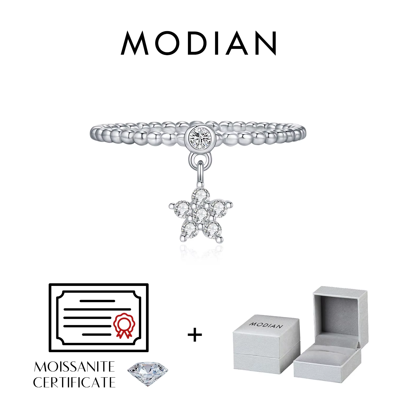 MODIAN D couleur fleurs Moissanite anneaux 925 perles en argent Sterling étoiles brillantes balançoi