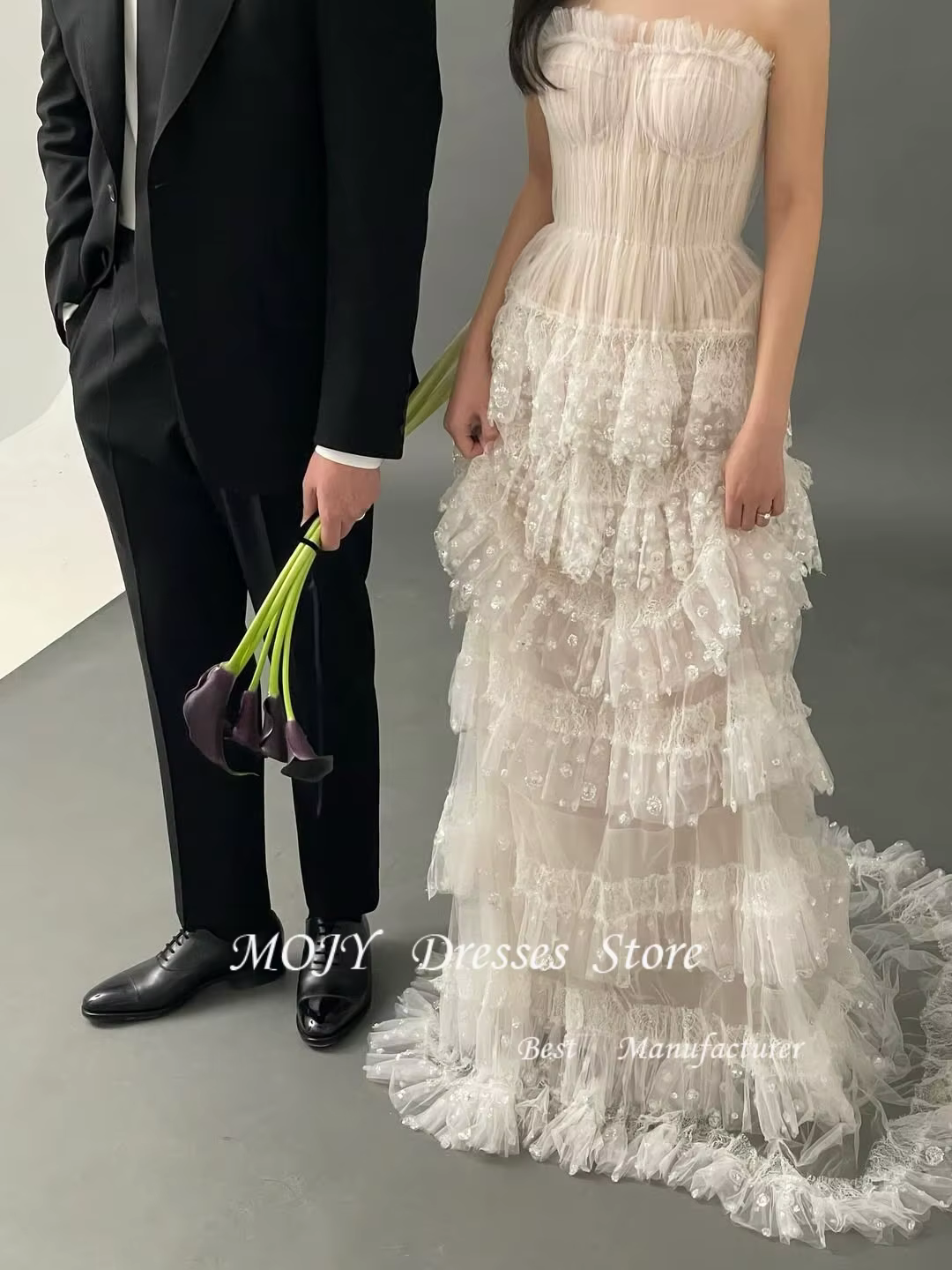 Mojy 2025 robes de mariée luxueuses robe de mariée coréenne séance Photo fleurs longueur de plancher